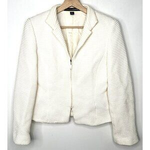 Linda Allard Ellen Tracy Womens Blazer Jacket Lined Waffle Short White Size 4